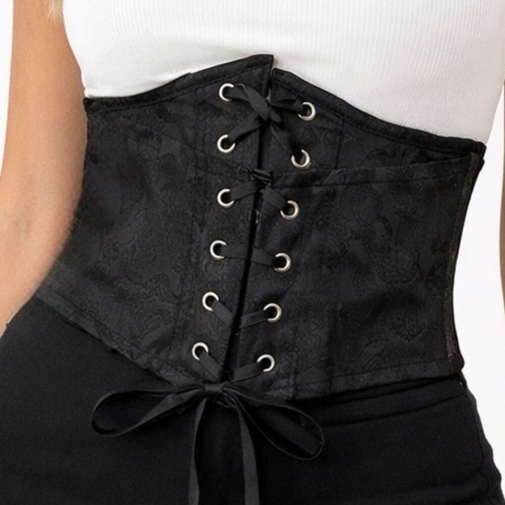 Black Corset Goth Punk Witch Lace-Up Waist Cincher Steampunk Baroque NWOT Medium